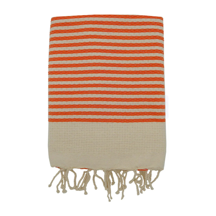 Fouta nid d'abeille traditionnelle Orange 100x200 190g/m² - Yadara Orange