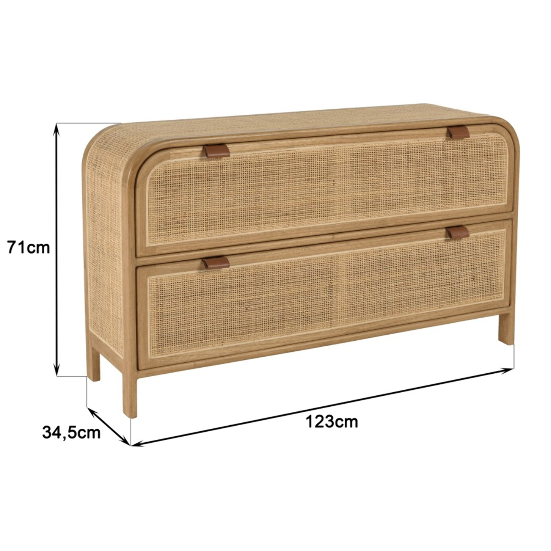 AMY - Commode forme arrondie en mindi et rotin naturel 2 tiroirs AMY