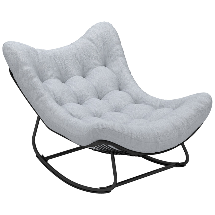 Fauteuil de jardin à bascule - fauteuil à oreilles - chaise à bascule - épais coussin capitonné gris