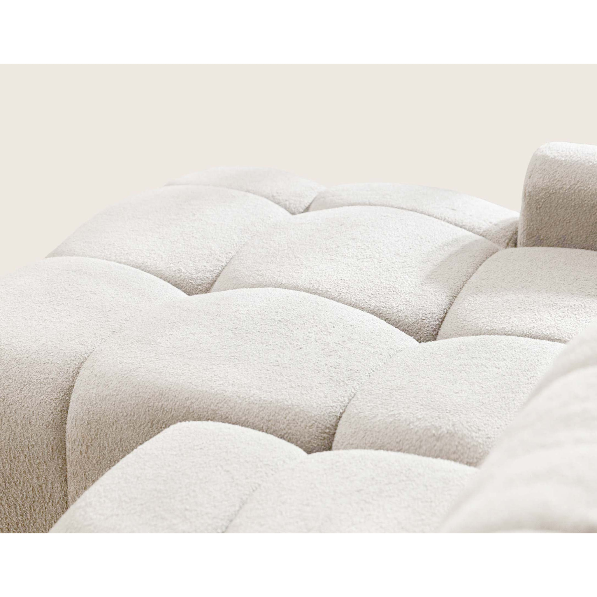 Yulin - Canapé d'angle ouvert gauche 4 places convertible avec coffre en tissu bouclette - Beige