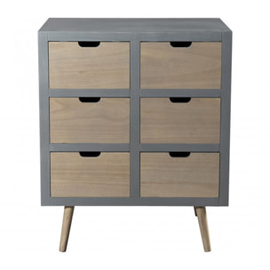 MARTIN - Commode grise 6 tiroirs beiges bois Pin
