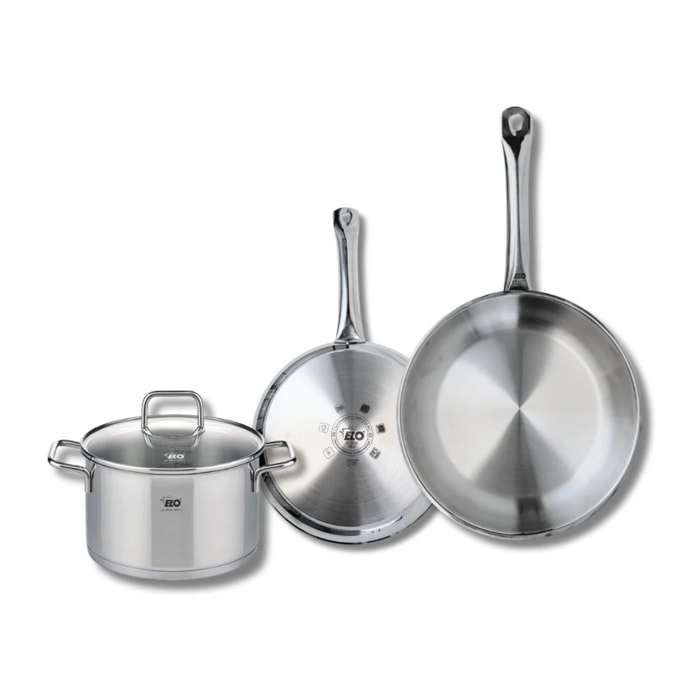 Set de 2 Poêles de cuisson 24 et 28 cm et 1 faitout 20 cm Elo Profi Citrin