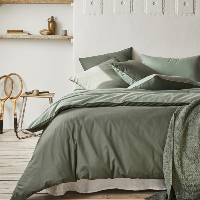 Housse de couette bicolore en coton, BONS JOURS, Vert Palme/ Vert Aloe