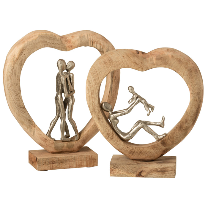 J-Line Personnage Couple Bois De Manguier/Aluminium Naturel/Argent