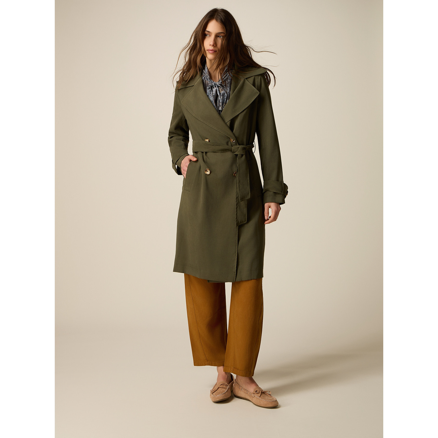 Oltre - Trench doppiopetto misto viscosa - Verde militare