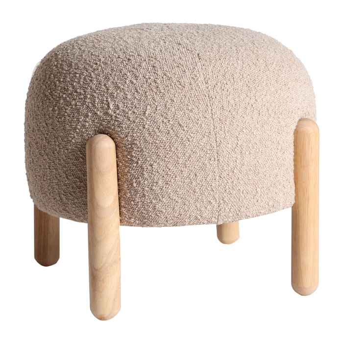 Reposapiés de algodón bouclé en color beige de 43x43x36cm