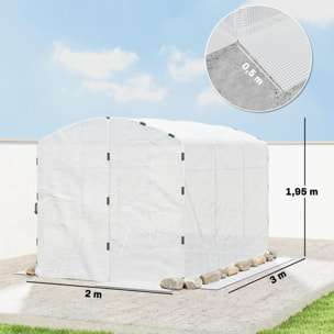 Serre tunnel de jardin 6 m² porte bâche PE haute densité 220g/m² blanc