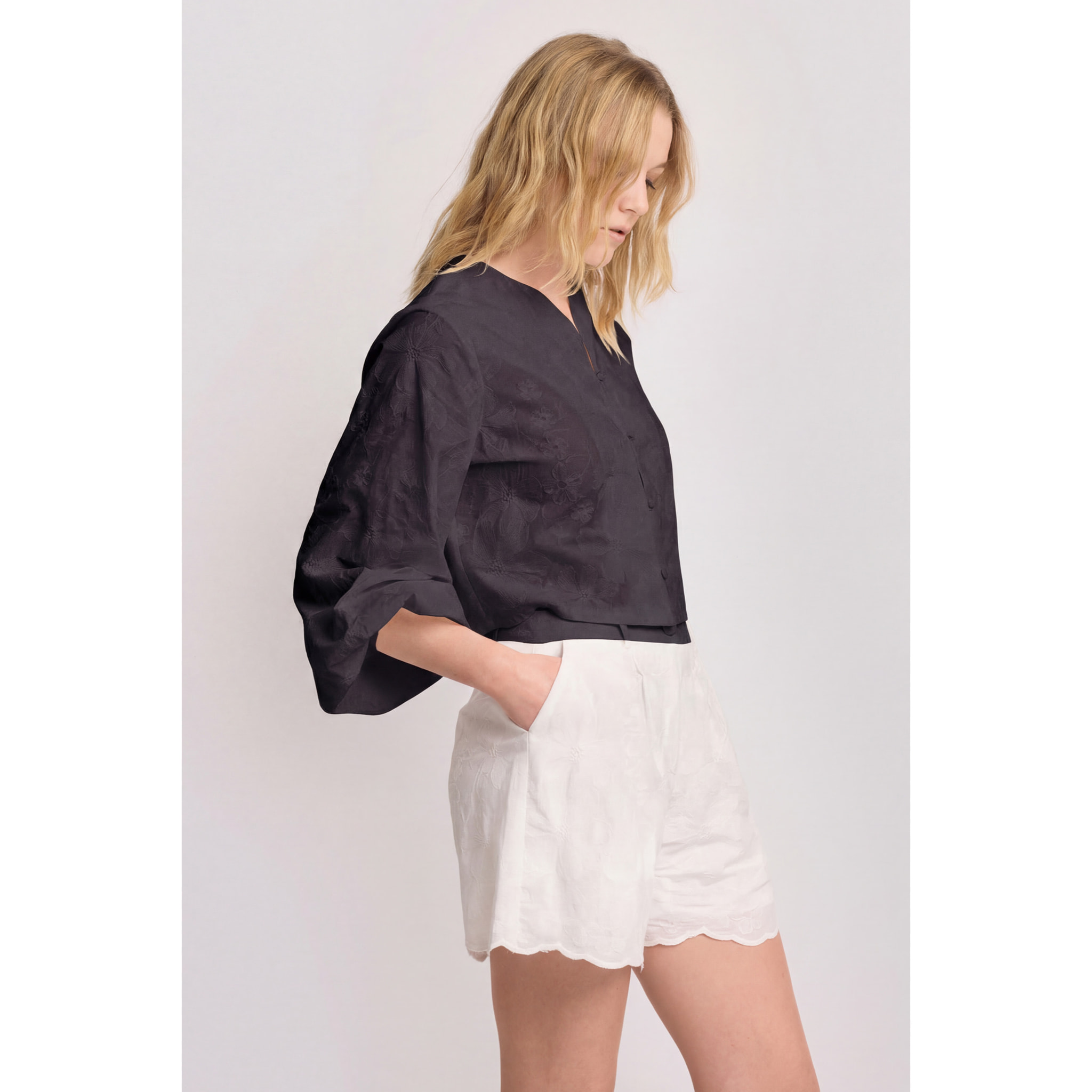 Kocca - Blusa ricamata in puro cotone Donna, Tinta unita, Girocollo