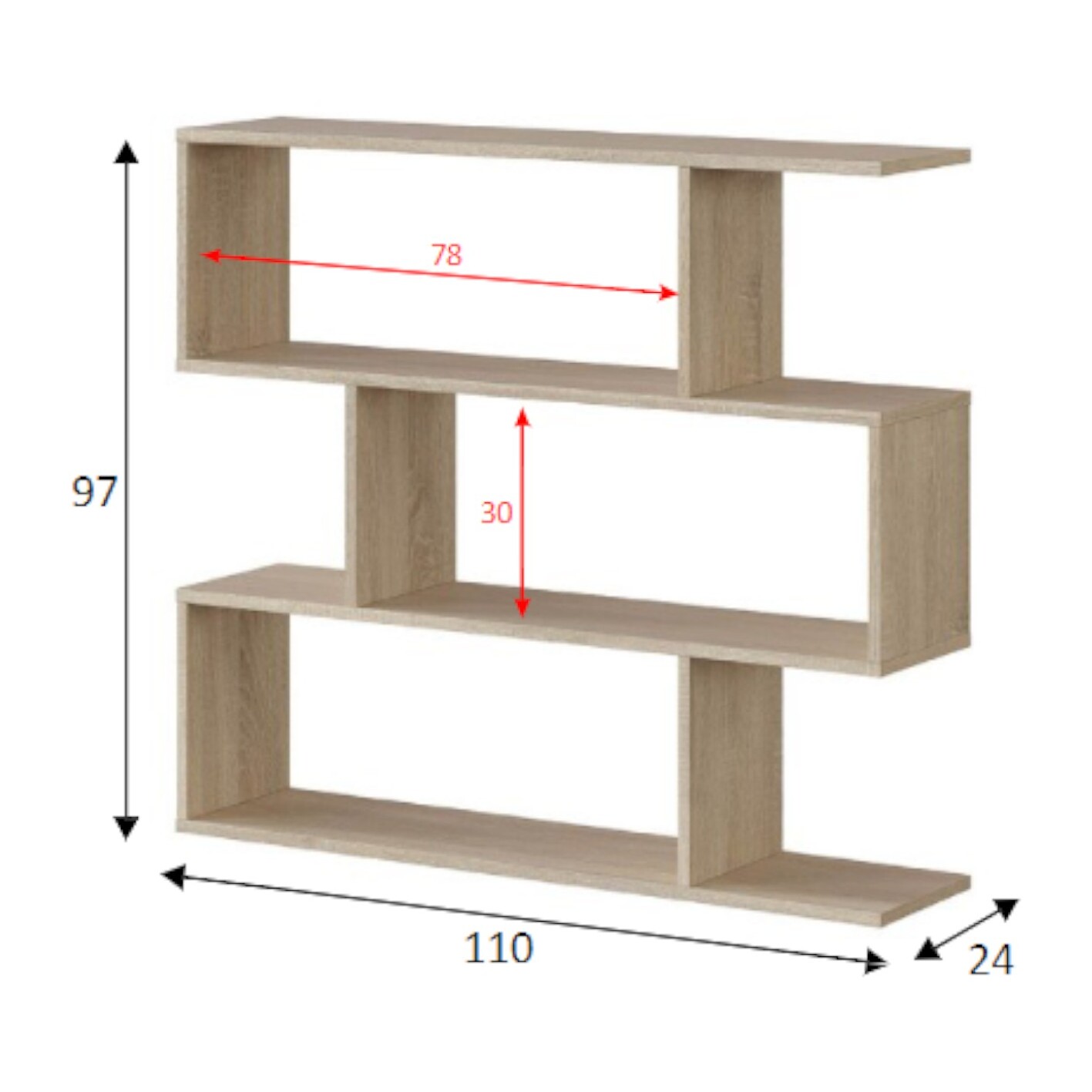 Libreria Hampton, Mobile portalibri bassa bifacciale, Scaffale con tre scomparti, Scaffale moderno da ufficio, cm 110x24h97, Rovere