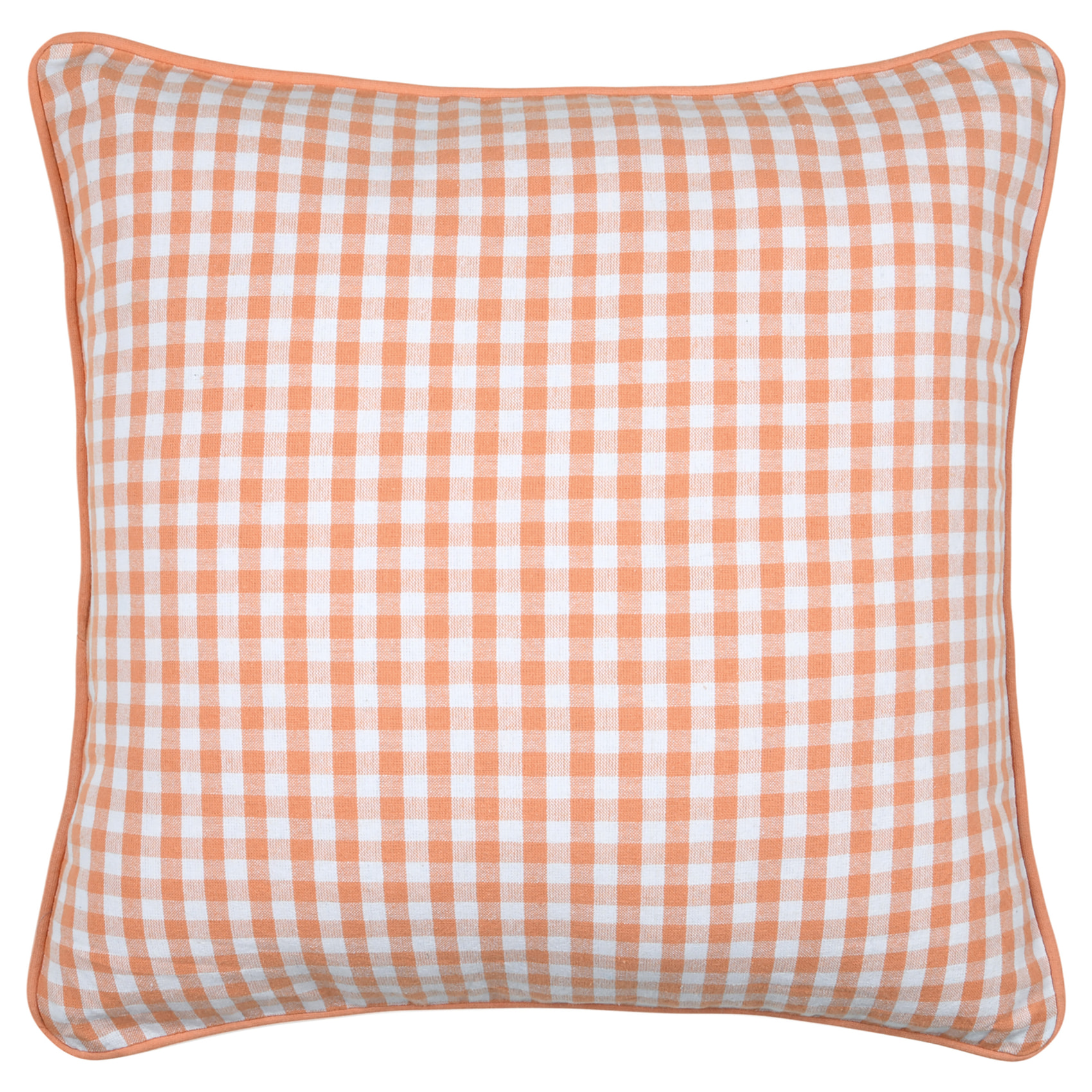 Coussin décoratif motif vichy en polycoton - Orange