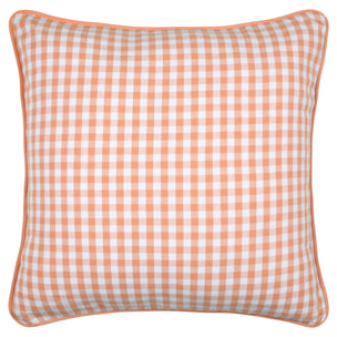 Coussin décoratif motif vichy en polycoton - Orange