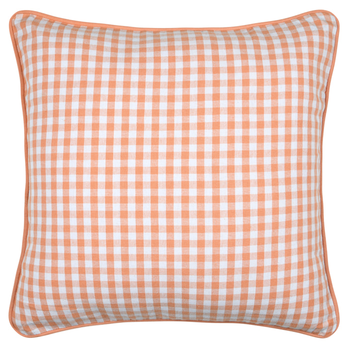 Coussin décoratif motif vichy en polycoton - Orange