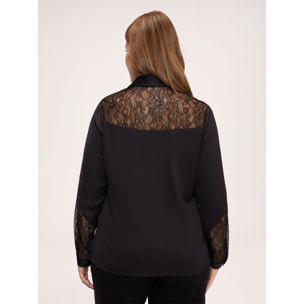 Fiorella Rubino - Blusa in raso stretch con inserti in pizzo - Nero