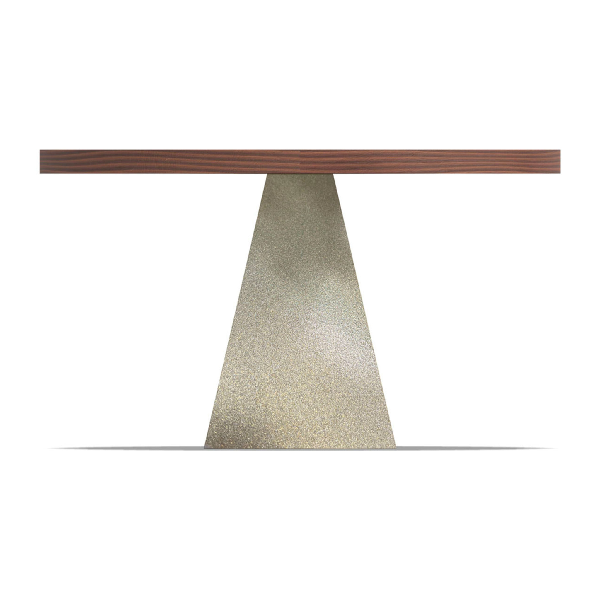 Artù Brass - Tavolo da pranzo rotondo Ø 120 cm in legno laminato con base a cono in metallo, top legno scuro