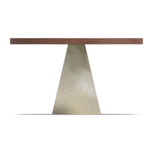 Artù Brass - Tavolo da pranzo rotondo Ø 120 cm in legno laminato con base a cono in metallo, top legno scuro