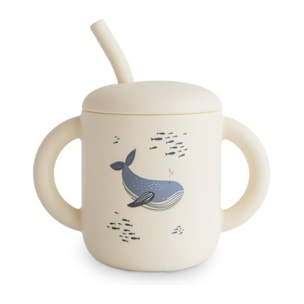 Mushie Taza Didáctica+Pajita Silicona Print