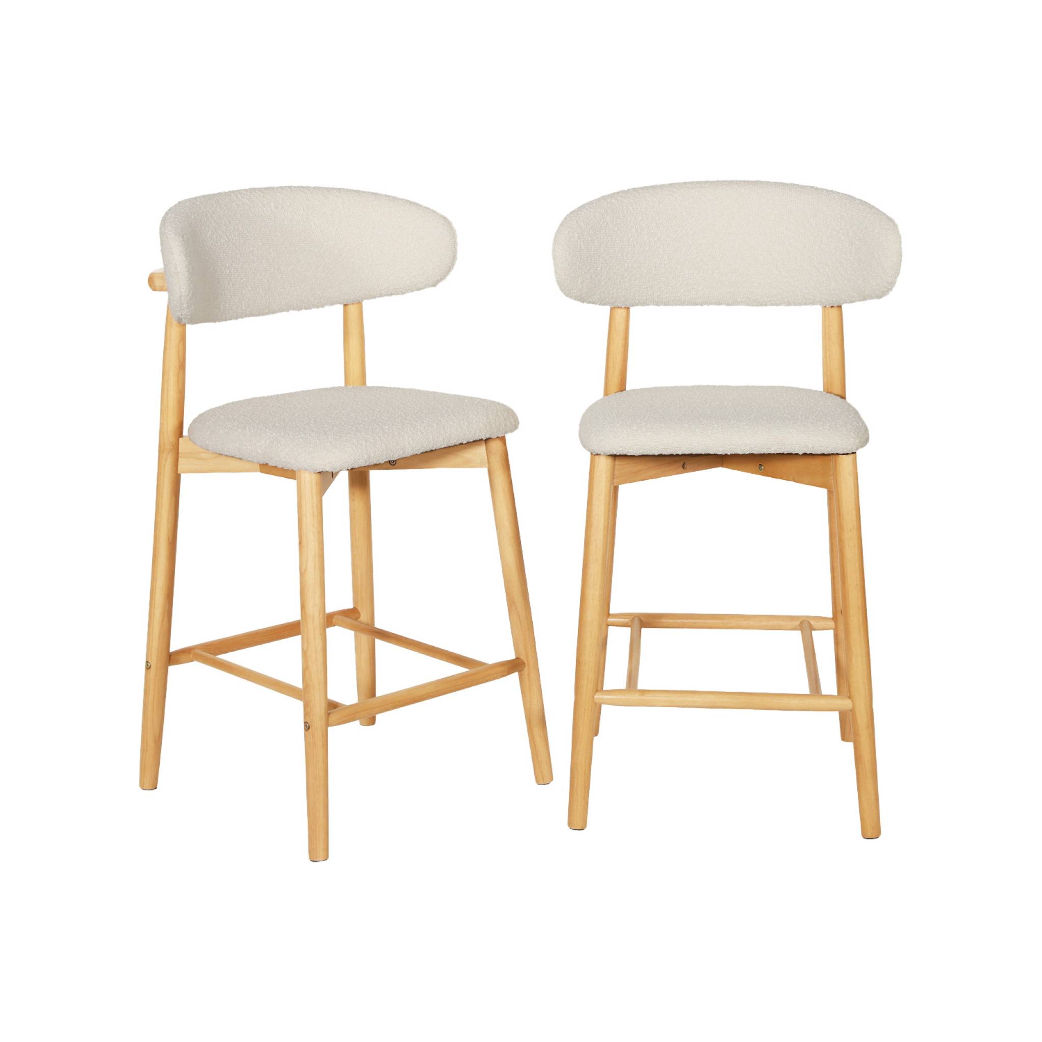 Tabouret de bar bois d'hévéa et tissu bouclette (lot de 2)  PAOLA
