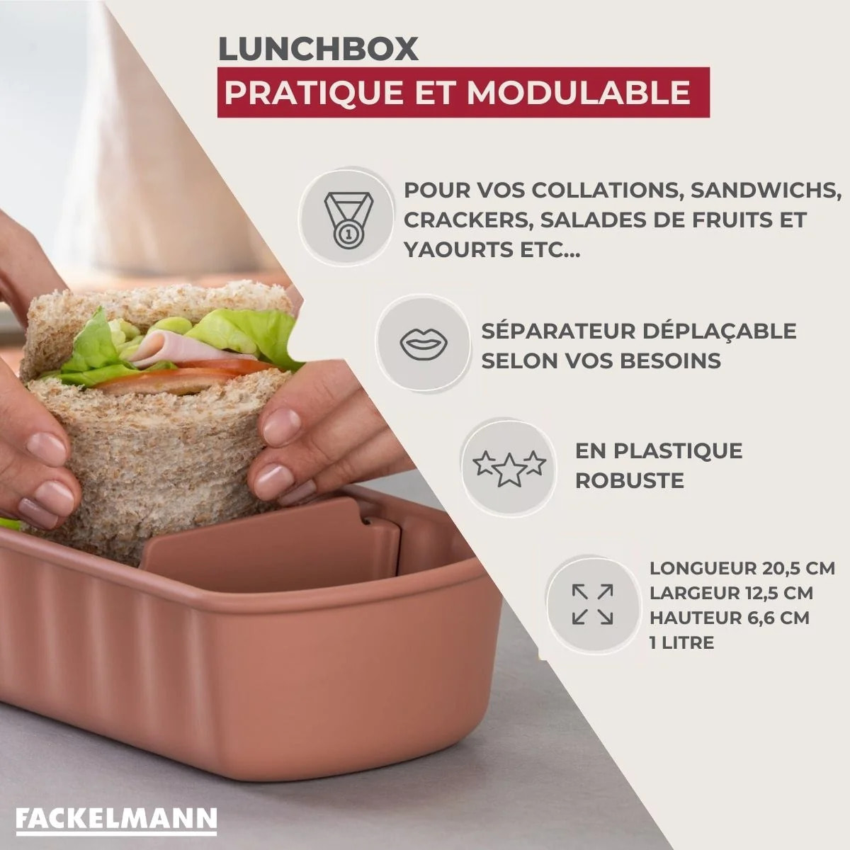 Lot de Lunchboxes Bleu et Beige Fackelmann Storage avec Set de 3 Boîtes à Sauce