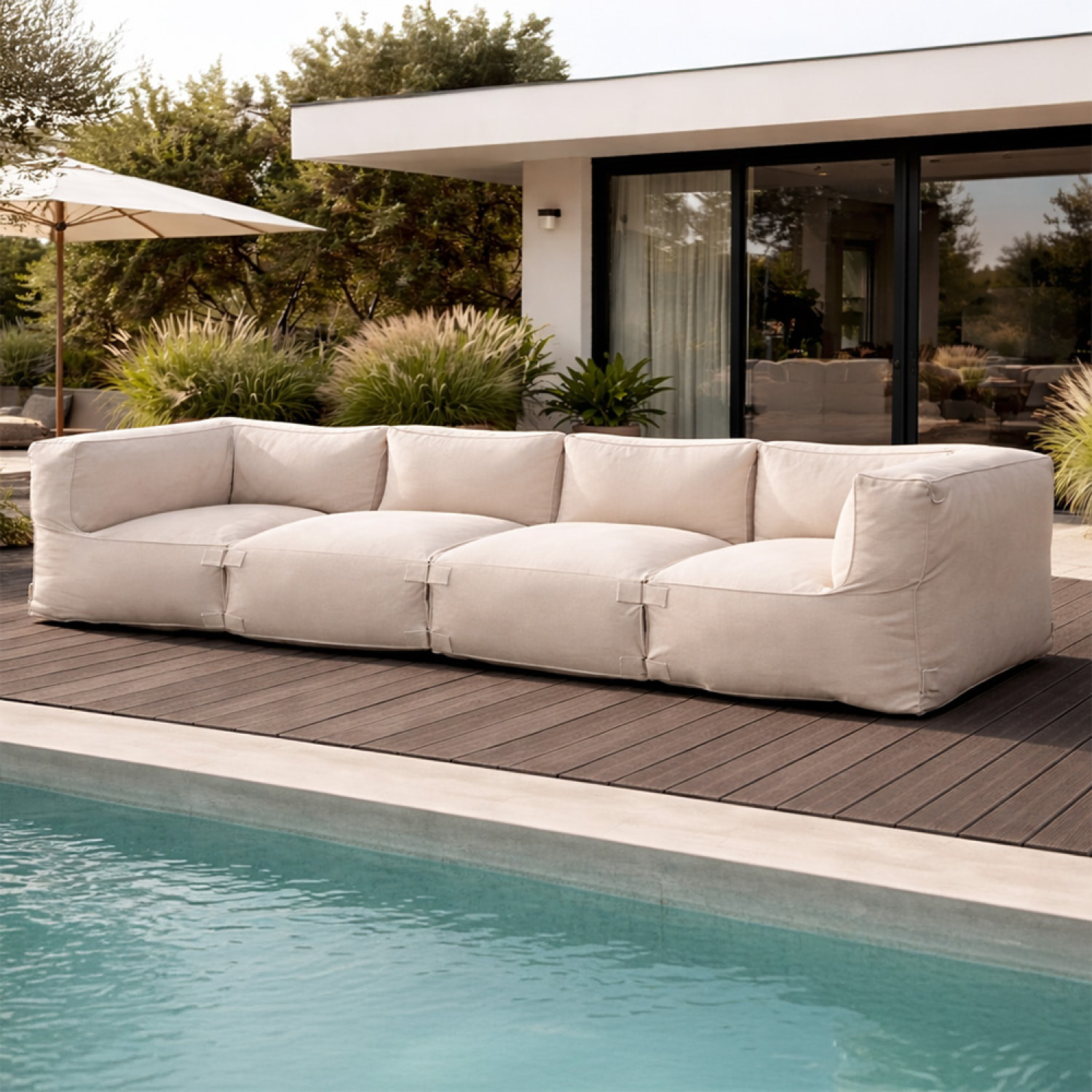 VERONE Salon de jardin modulable 4 places beige en tissu déperlant