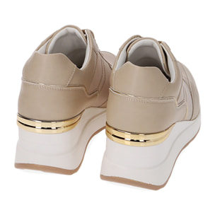 Zapatillas beige, tacón de cuña 6 cm
