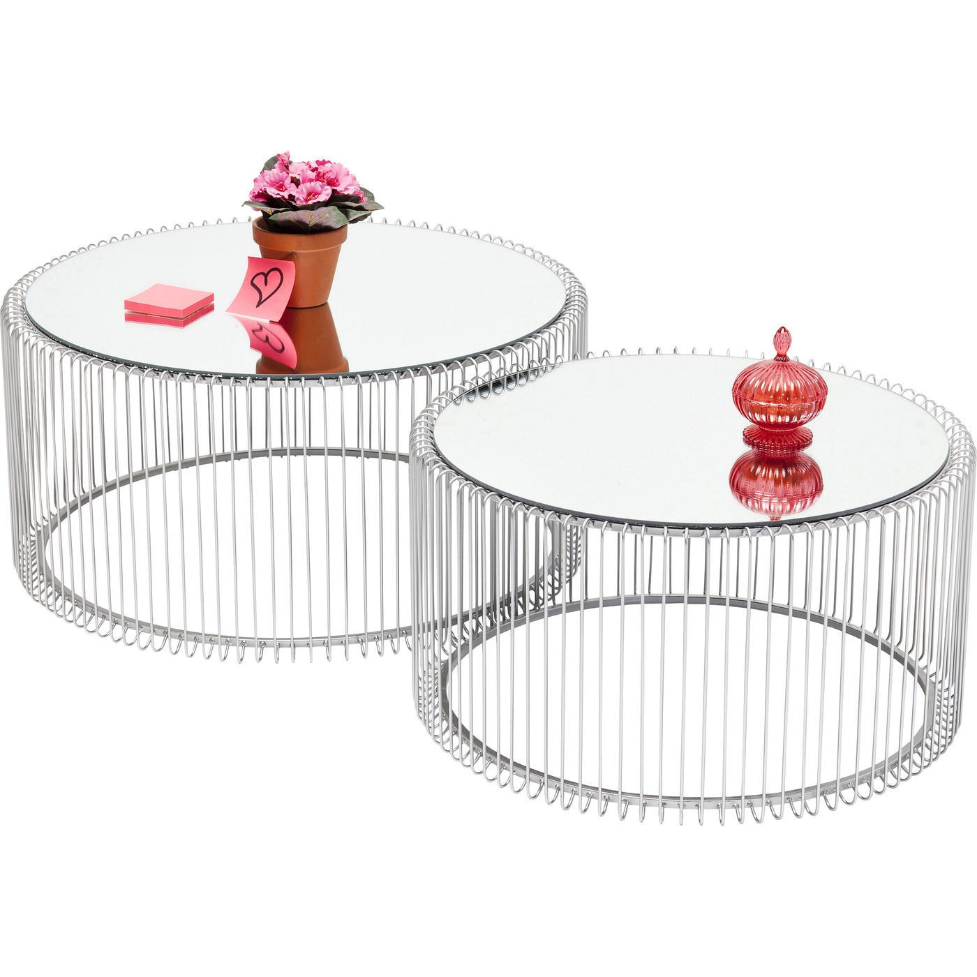 Tables basses rondes Wire set de 2 argentées Kare Design