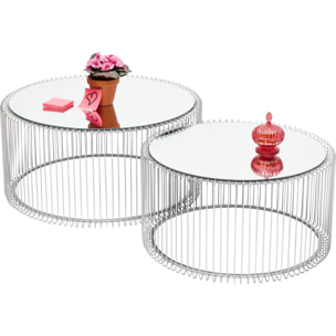 Tables basses rondes Wire set de 2 argentées Kare Design