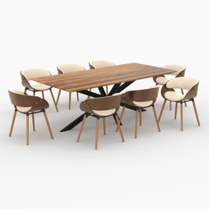 Table et chaises 8 personnes en cuir synthétique beige et bois - Surdiman