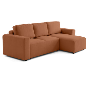 Livy - canapé d'angle réversible 4 places convertible avec coffre en tissu bouclette - Terracotta