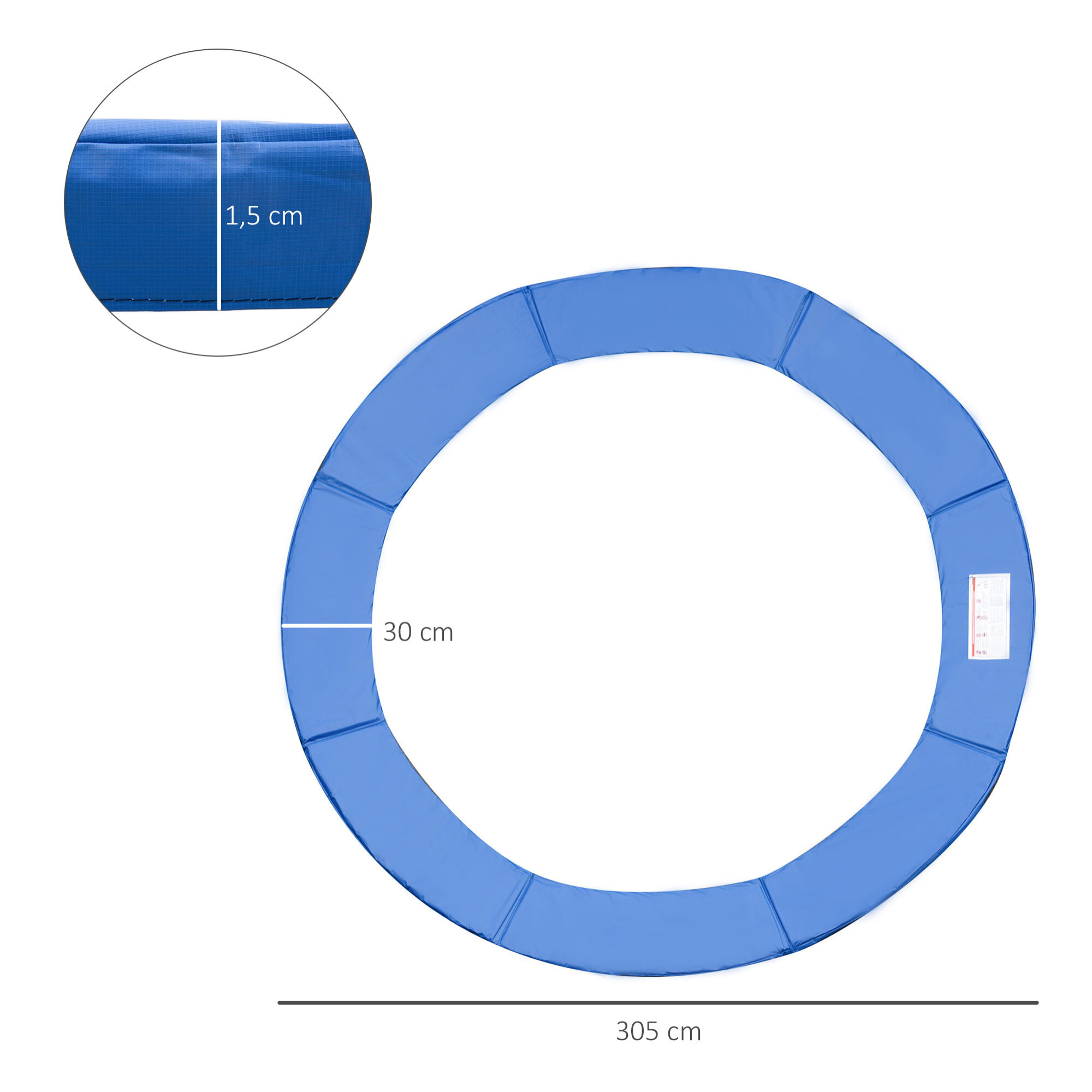 Cubierta de Protección Acolchada Borde de Seguridad para Trampolines Cama Elá¡stica con Diá¡metro Ø305 cm Azul