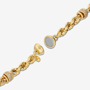 Bracciale in Argento 925 placcato Oro 18Kt con Maglia a Corda Intrecciata e Pavé di Cubic Zirconia