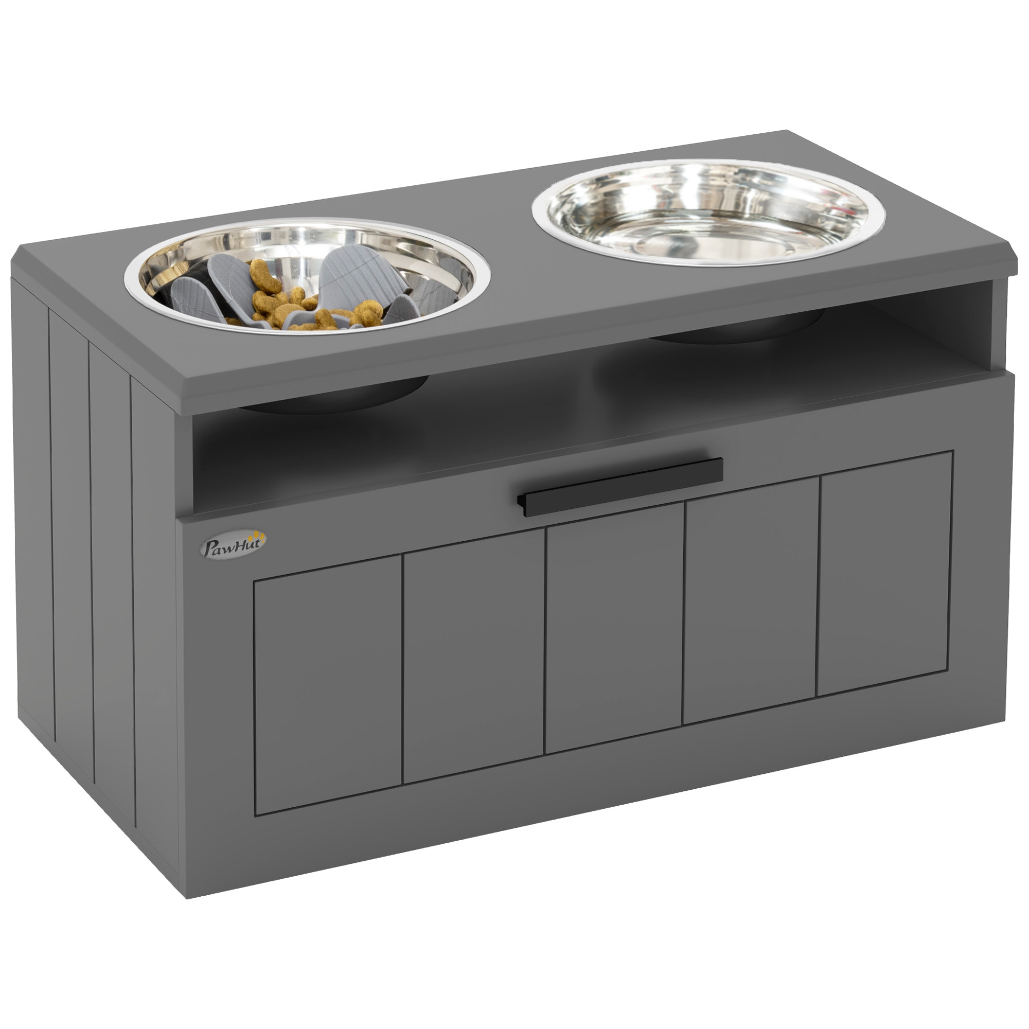 Gamelle double chien porte-gamelles surélevé anti-glouton tiroir niche gris