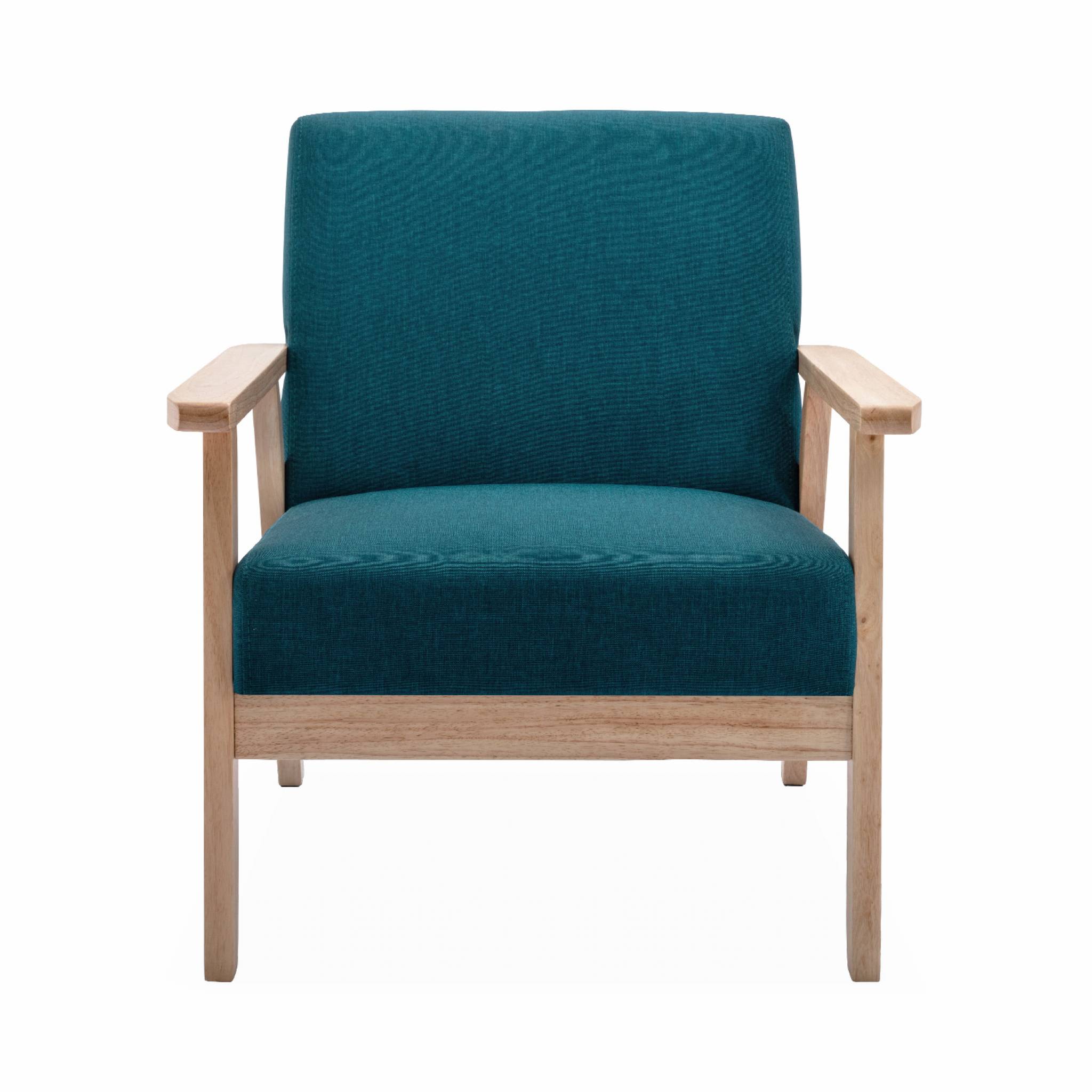 Banquette et fauteuil scandinave en bois et tissu bleu pétrole L 114 x l 69.5 x H 73cm