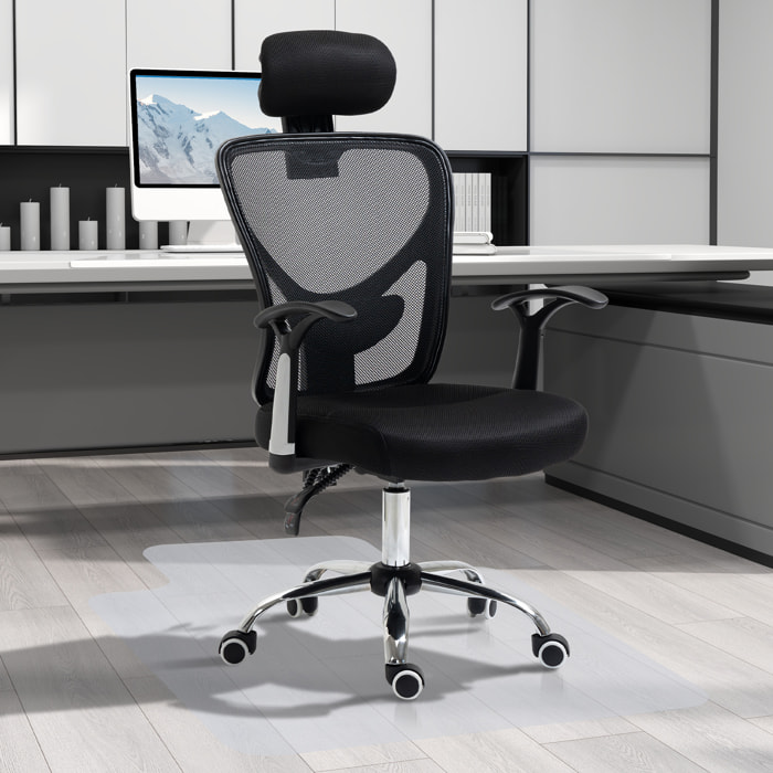 Conjunto de Oficina Incluye 1 Silla de Oficina Reclinable con Altura Ajustable 62x67x108-118 cm y 1 Alfombra Protectora de Suelo 90x120 cm Negro y Transparente