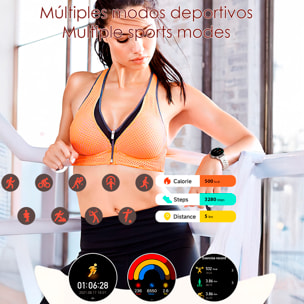 Smartwatch QS80 con llamadas BT, notificaciones push. Monitor deportivo y de salud. Correa de metal.