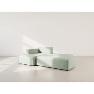 Topaze - canapé d'angle gauche 4 places convertible avec coffre en velours côtelé - Vert sauge