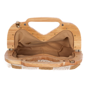 Bisenzio Borsa a mano Donna. Realizzata in legno naturale, cotone e paglia intrecciata.