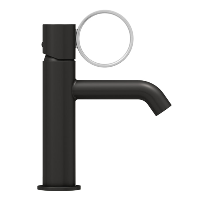 Mitigeur lavabo bas Vivienne noir mat avec bague chromée brossée