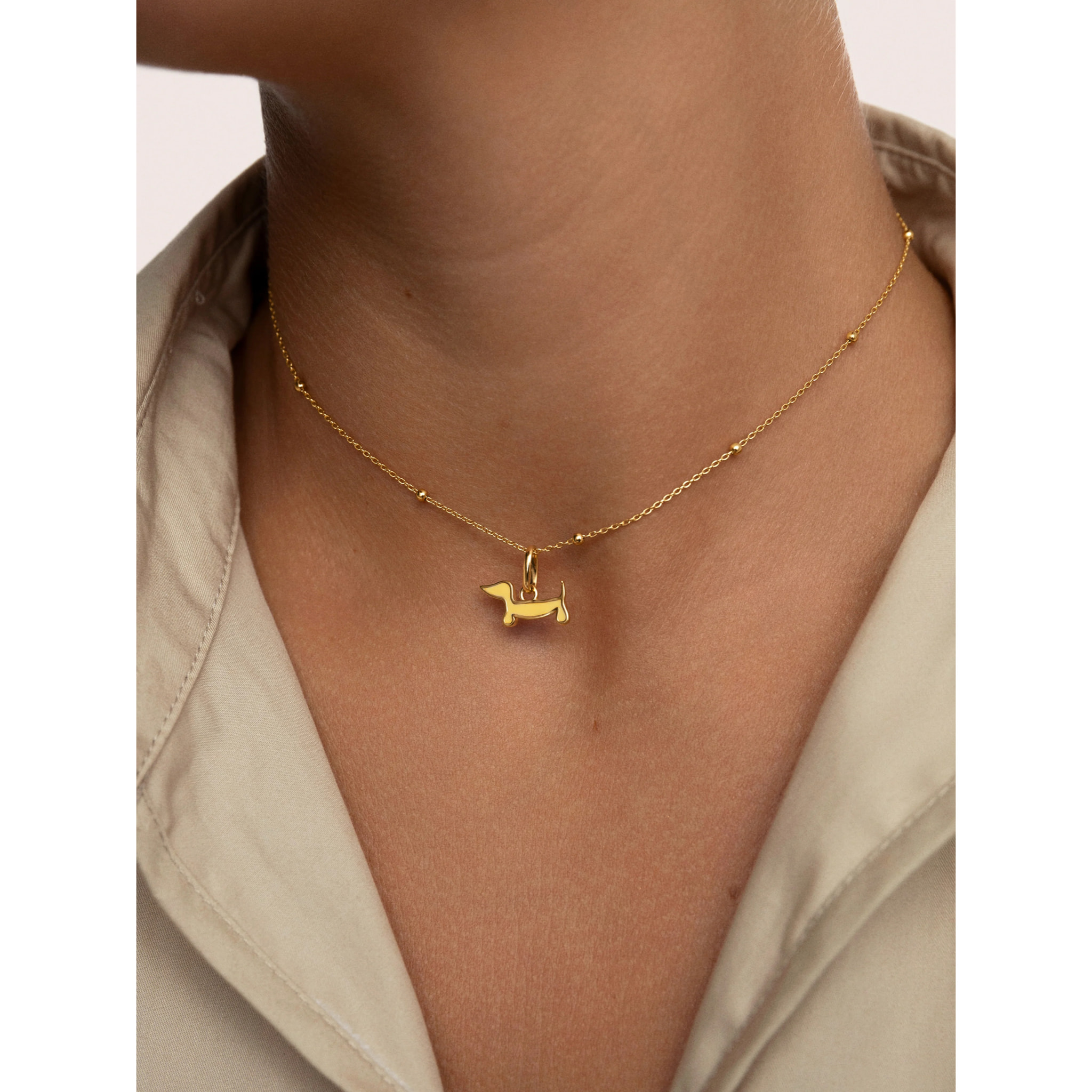 Charm Mini Dog Teckel Enamel Yellow Placcato Oro