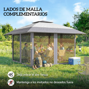 Carpa Plegable 4x4 m, Pop-up, con Doble Techo, 4 Paredes Laterales de Malla, Cenador de Jardín con Altura Ajustable 3 Niveles, Bolsa de Transporte, UPF30+, Gazebo para Camping, Fiestas, Gris