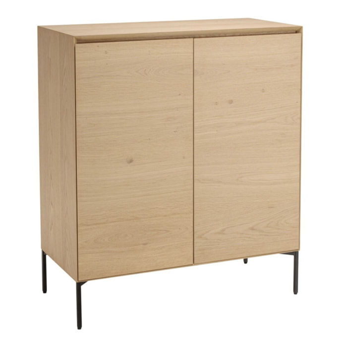 MAXENDRE - Buffet couleur naturelle 2 portes 3étagères pieds métal noir