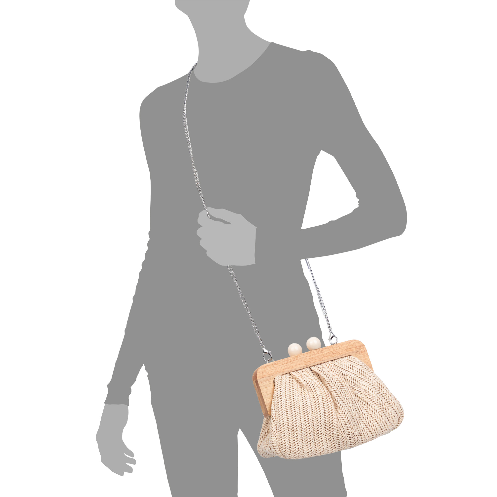 BeneLario Bolso bandolera Mujer. Tela con detalles de madera natural y piel sintética.