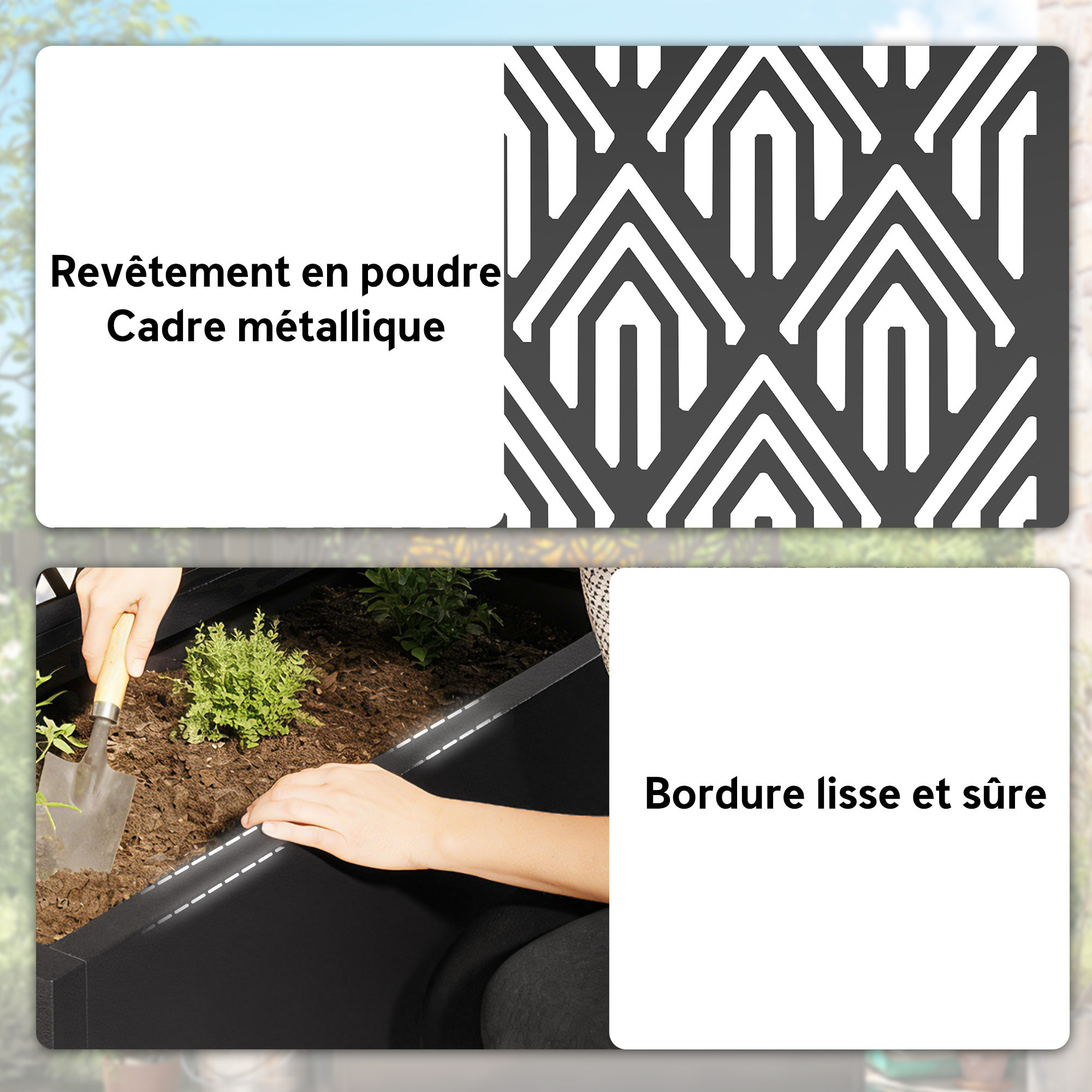 Jardinière avec treillis haut design graphique - jardinière métal époxy noir