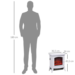 Chimenea Eléctrica Portátil 1000/2000W con Llama Simulada Termostato Ajustable y Protección Sobrecalentamiento para Salas de hasta 25m² 36,5x24x45,5 cm Blanco