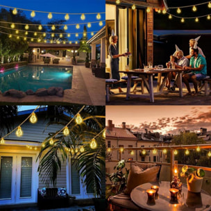 Catenarie per esterno con filo in corda e pannello solare con 20 bulbi