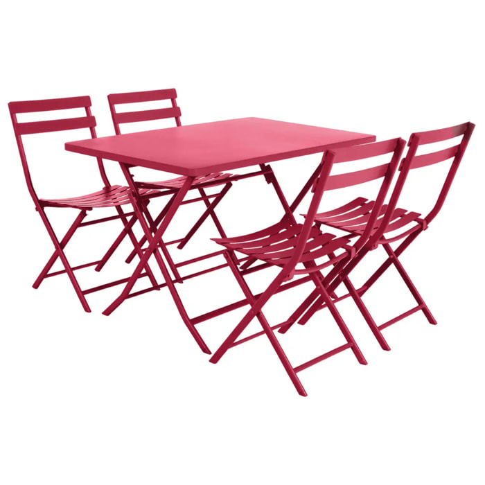 Table de jardin pliante rectangulaire "Greensboro" grenade 4 places en acier traité époxy