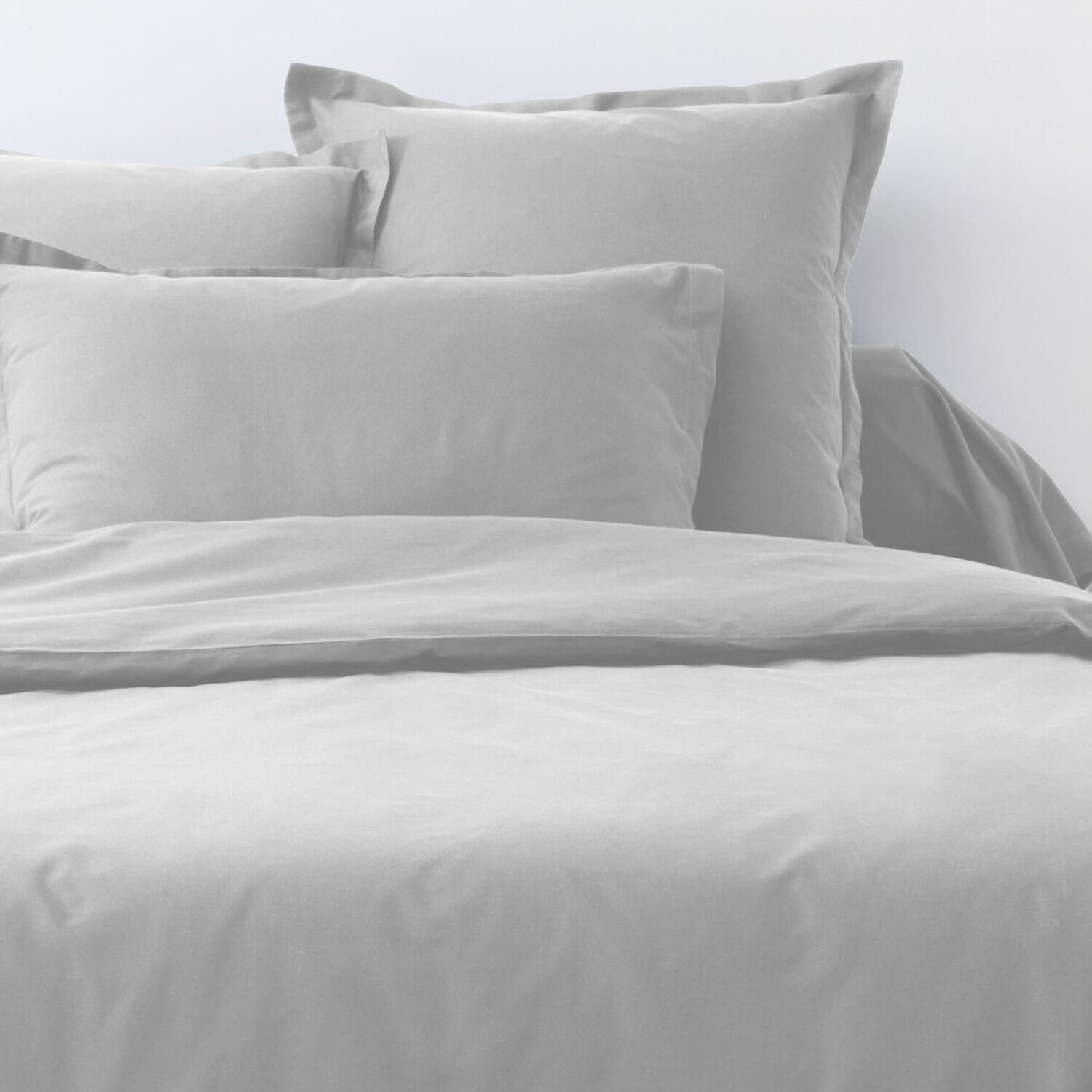 Parure De Drap 3pcs et Drap Housse 90x190cm Coton 57fils/cm2 Gris Clair