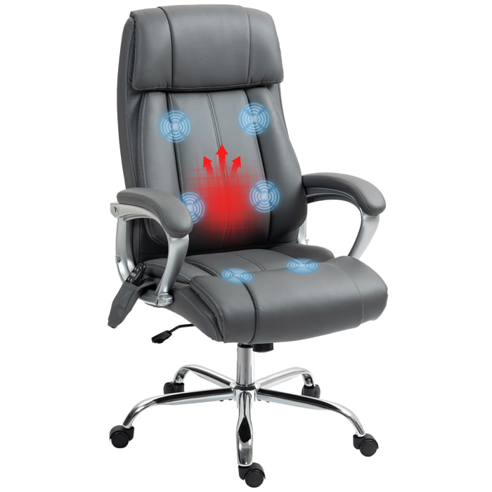 Silla de Oficina con Masaje de 6 Puntos Silla de Escritorio Giratoria con Función de Calefacción Altura Ajustable y Función de Basculante Mando a Distancia para Estudio Gris Oscuro