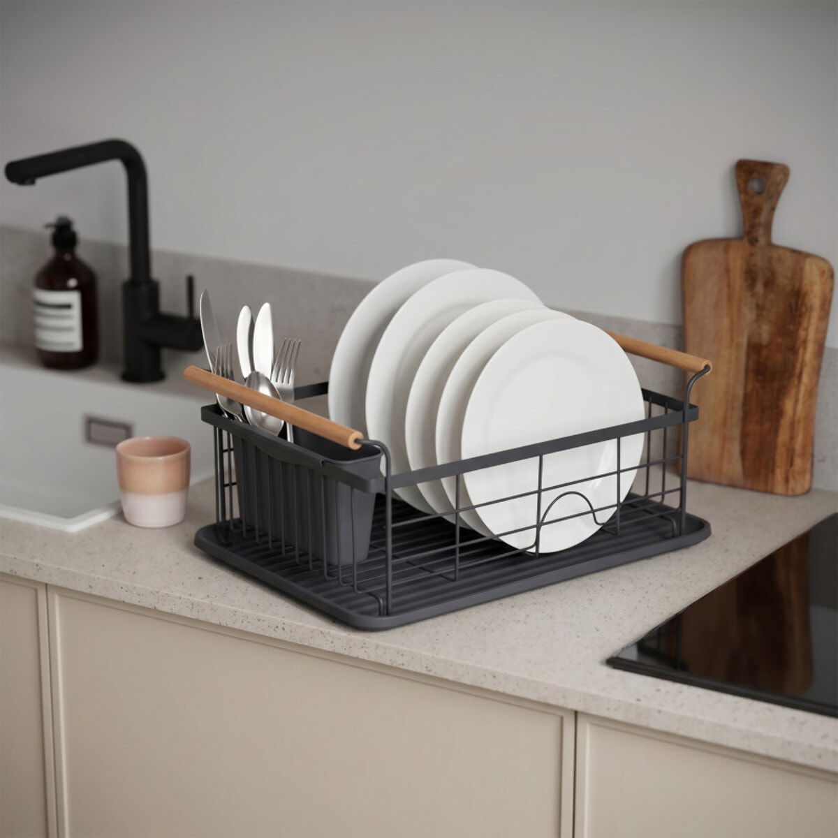 Egouttoir à  vaiselle Design industriel Bois & Acier ELIE Noir mat MSV