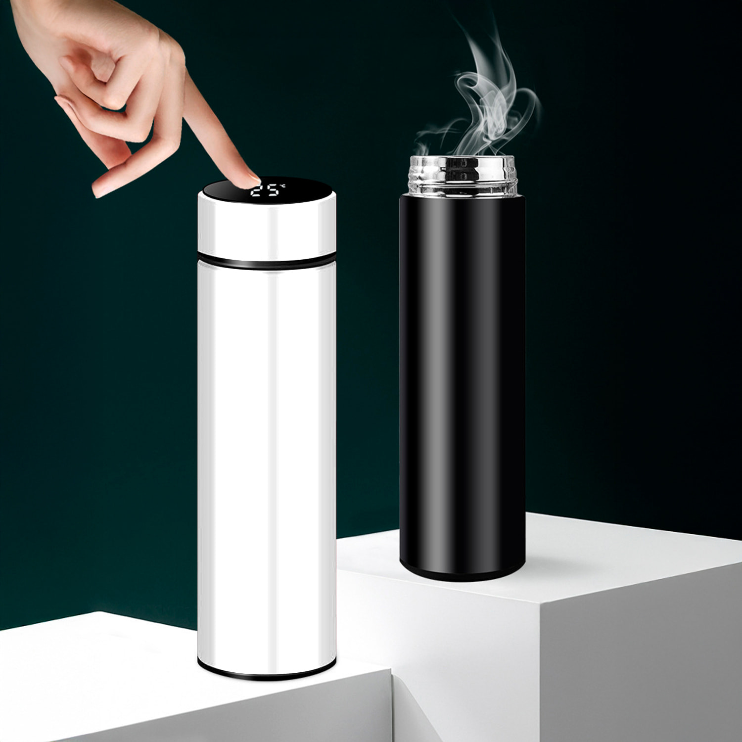 Pack con termo de 500ml con indicador de temperatura y masajeador cervical con 10 modos y 15 velocidades.