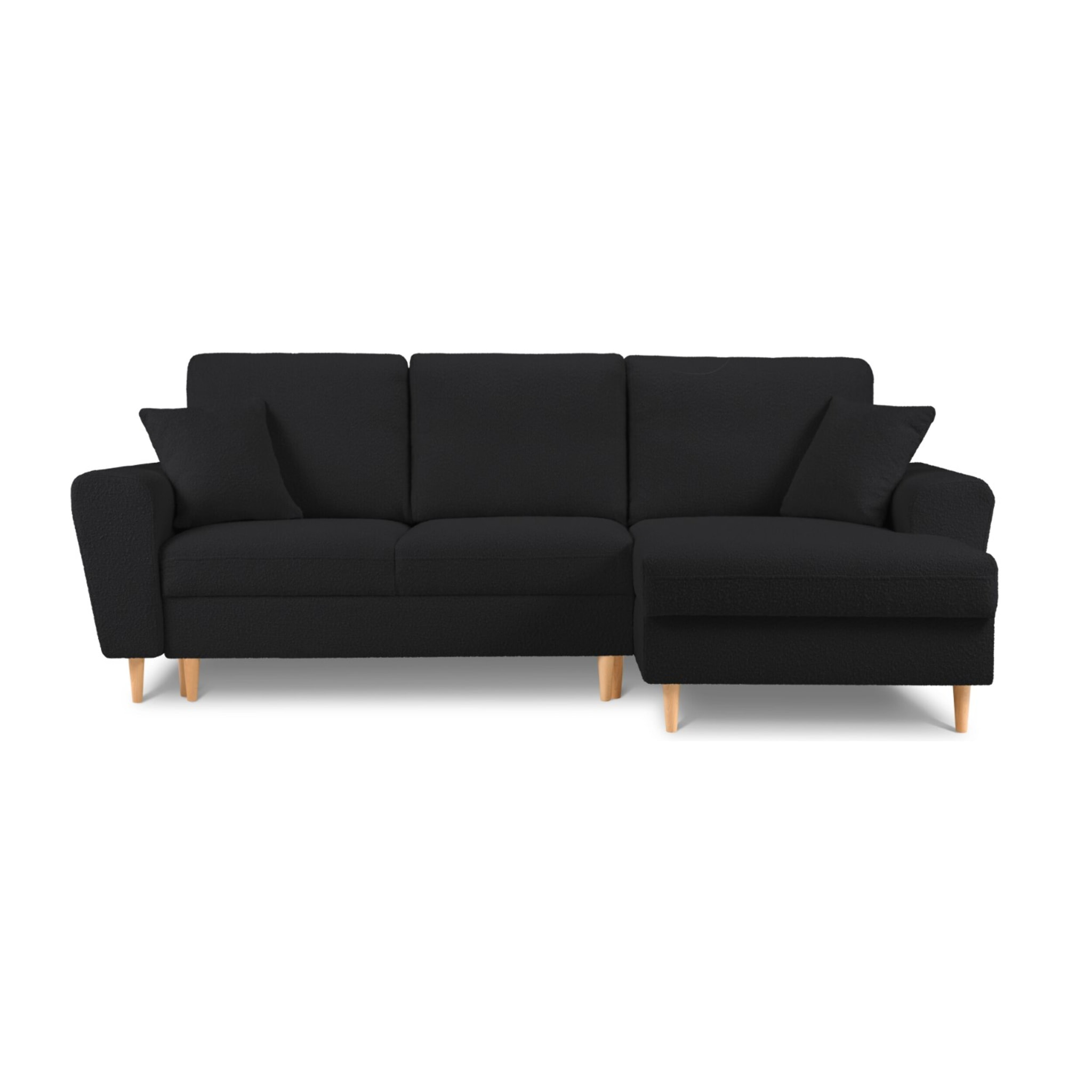 Canapé d'angle droit convertible avec coffre de rangement "Kyoto" 4 places en bouclé noir